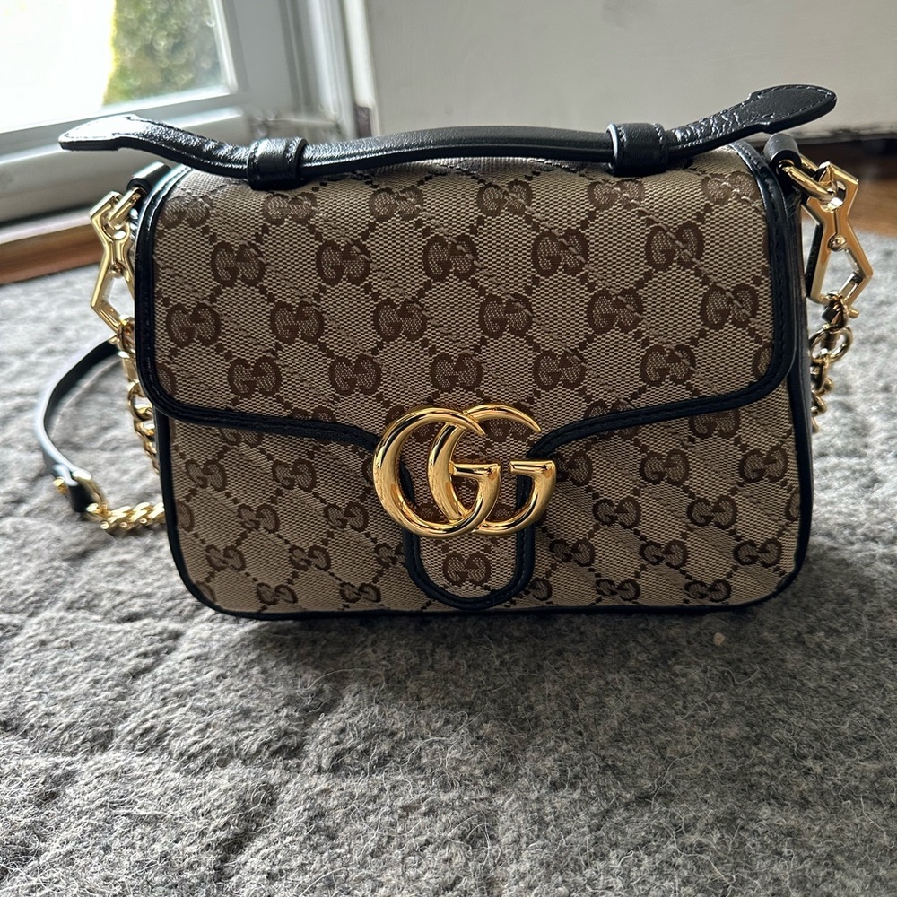 NEW Gucci GG Marmont mini canvas and leather top handle